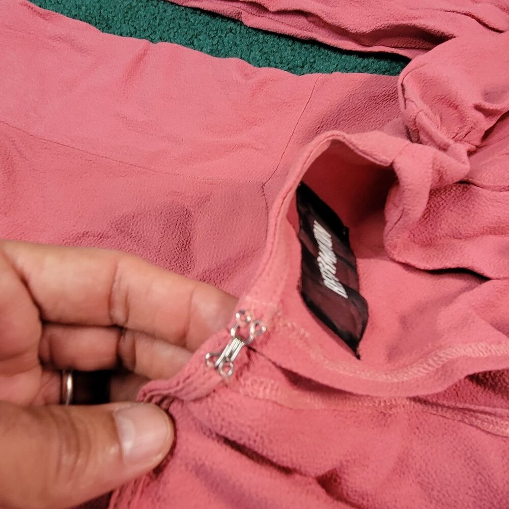 Reformation Women Dress Sz 6 Coral Pink Long-Sleeve Mini Flowy Skirt Tie Front - Picture 8 of 11
